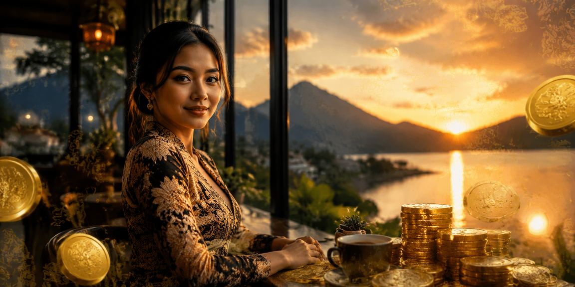 Pemain Vietnam menikmati sesi taruhan casino sambil minum kopi di kafe modern